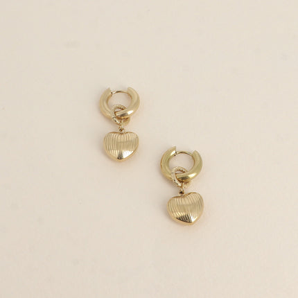Creole earrings - ribbed heart pendant