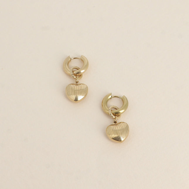 Créoles - pendentif coeur strié