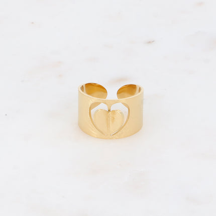 Bague - anneau large effet brossé mat avec coeur ajouré