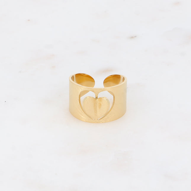 Bague - anneau large effet brossé mat avec coeur ajouré
