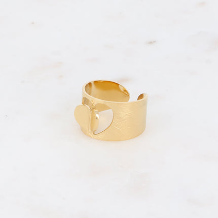 Bague - anneau large effet brossé mat avec coeur ajouré