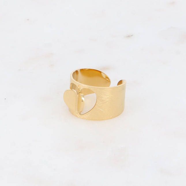 Bague - anneau large effet brossé mat avec coeur ajouré