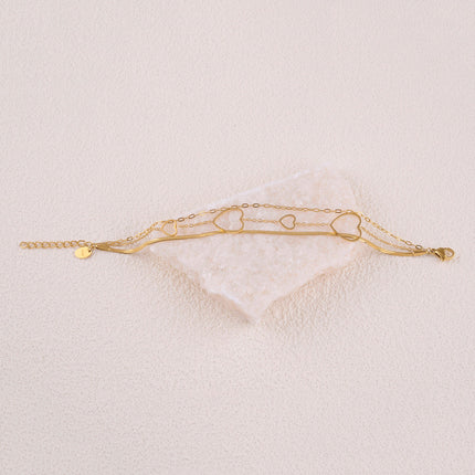 Bracelet 3 rangs - mailles miroir, forçat et coeurs ajourés