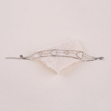 Bracelet 3 rangs - mailles miroir, forçat et coeurs ajourés