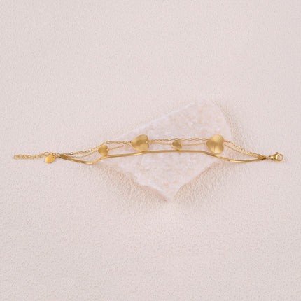 Bracelet 3 rangs - mailles miroir, forçat et coeurs striés