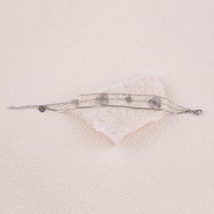 Bracelet 3 rangs - mailles miroir, forçat et coeurs striés