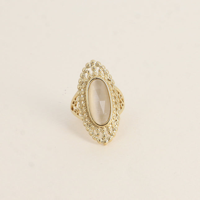Bague Clairia - pierre oeil de chat, anneau effet milgrain ajouré