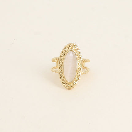 Bague - pierre oeil de chat, anneau effet milgrain