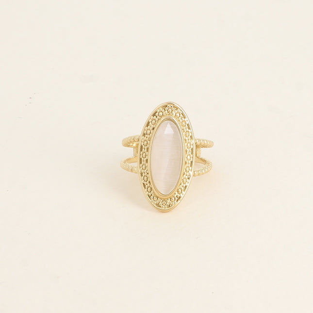 Bague - pierre oeil de chat, anneau effet milgrain