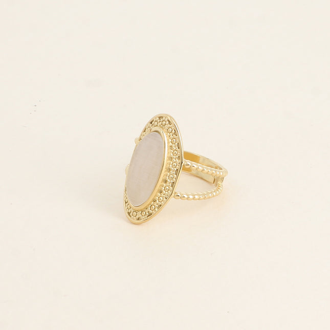 Bague - pierre oeil de chat, anneau effet milgrain