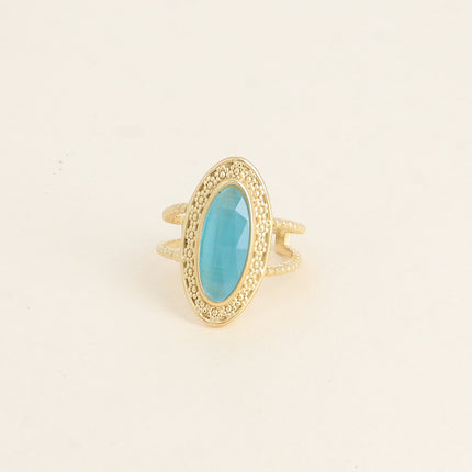 Bague - pierre oeil de chat, anneau effet milgrain