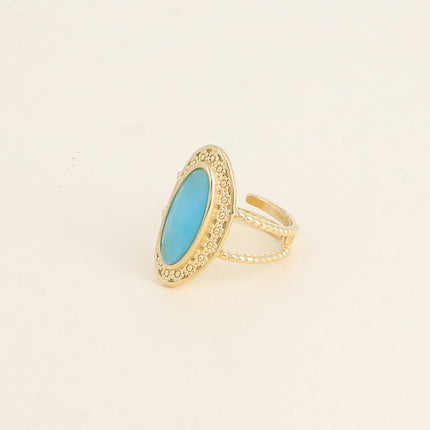 Bague - pierre oeil de chat, anneau effet milgrain