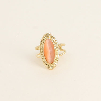 Bague - pierre oeil de chat, anneau effet milgrain