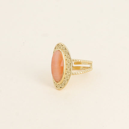 Bague - pierre oeil de chat, anneau effet milgrain