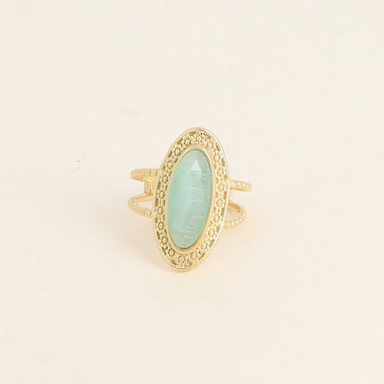 Bague - pierre oeil de chat, anneau effet milgrain