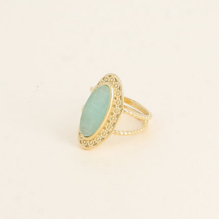 Bague - pierre oeil de chat, anneau effet milgrain