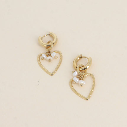 Hoop earrings - openwork heart and freshwater pearls