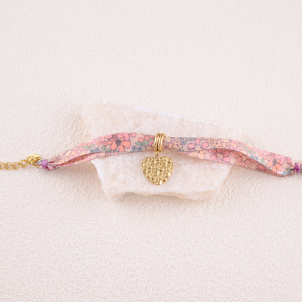 Bracelet Agla - tissu et pampille coeur texturé