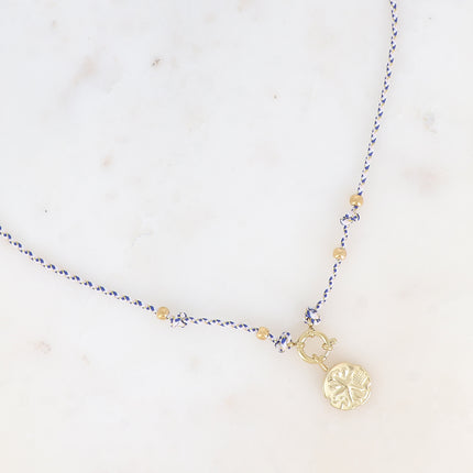 Collier sur cordon - fermoir bouée et pendentif médaillon avec étoile de mer