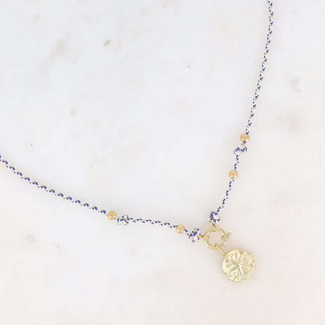 Collier sur cordon - fermoir bouée et pendentif médaillon avec étoile de mer
