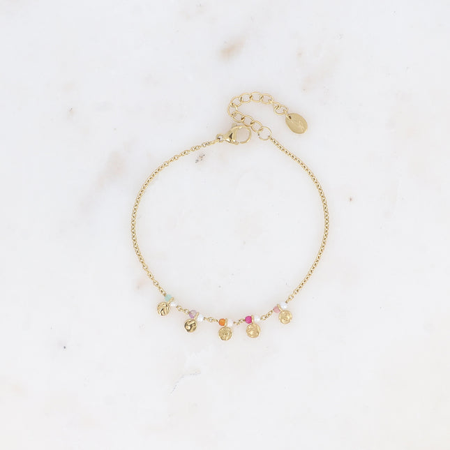 Bracelet Nyxa - pampilles rondes texturées, perles oxydes de zirconium et perles d'eau douce
