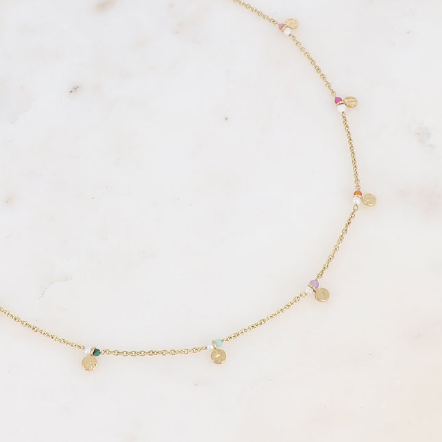 Collier Nyxa - pampilles rondes texturées, perles oxydes de zirconium et perles d'eau douce