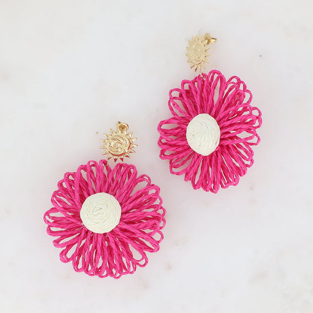 Ondalya drop earrings - eclipse piece with synthetic raffia flower