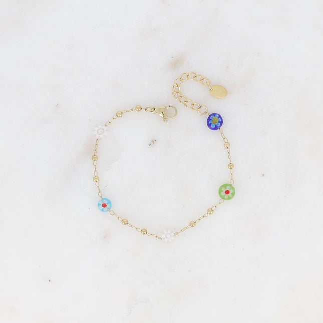 Thin bracelet - ball chain with round resin flower charms