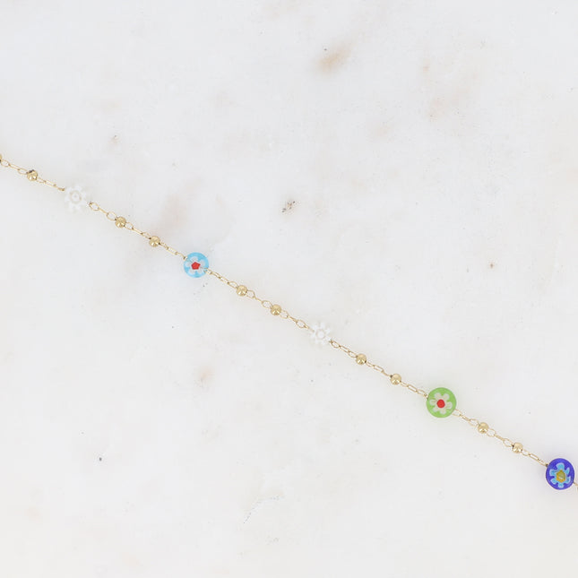Thin bracelet - ball chain with round resin flower charms