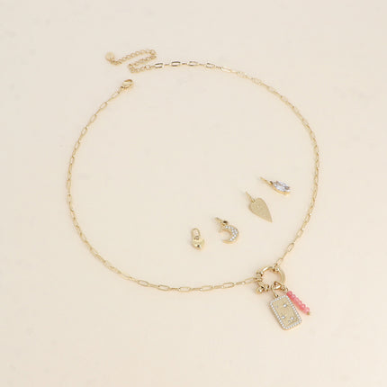 Cartelette WITH LOVE Collier et 6 pendentifs (plaquette d'étoiles avec oxydes de zirconium et pierres naturelles)