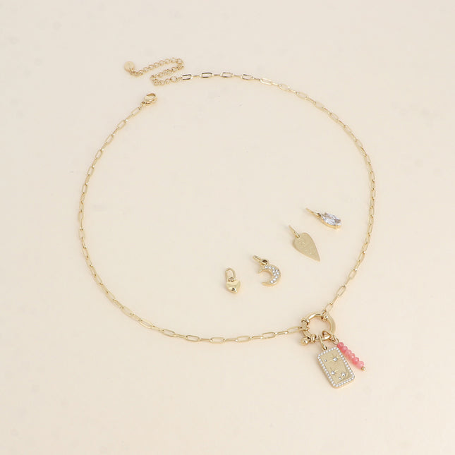 "WITH LOVE" card: Necklace and 6 pendants (star-shaped plaque with cubic zirconia and natural stones)