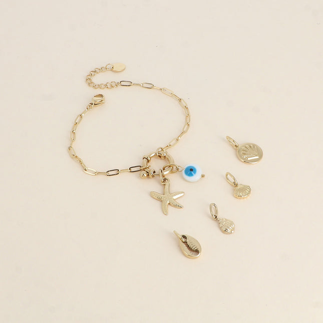 Cartelette SUMMER VIBES Bracelet et 6 pendentifs (oeil en émail et étoile de mer)