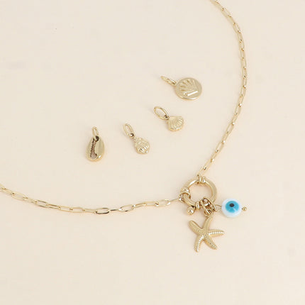 Cartelette SUMMER VIBES Collier et 6 pendentifs (oeil en émail et étoile de mer)