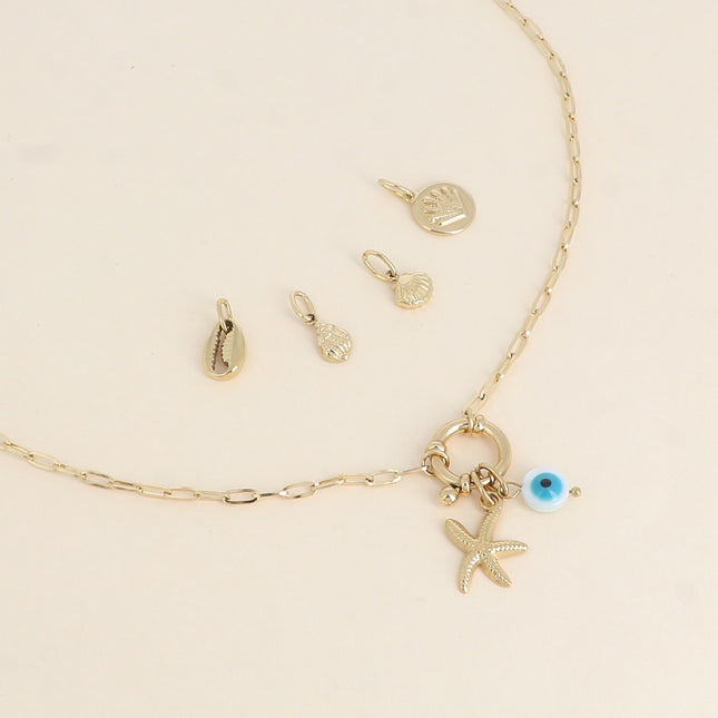 Cartelette SUMMER VIBES Collier et 6 pendentifs (oeil en émail et étoile de mer)