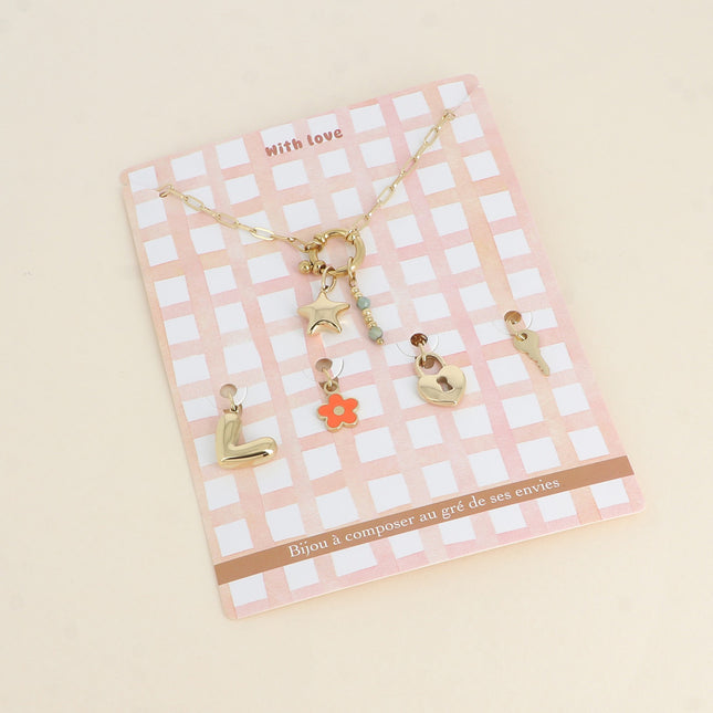Cartelette WITH LOVE Collier et 6 pendentifs (étoile et pierres naturelles)