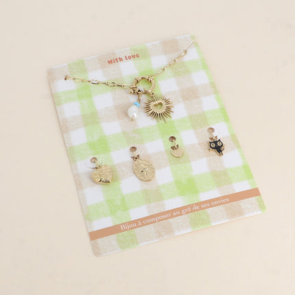 Cartelette WITH LOVE Collier et 6 pendentifs (coeur brillant et perle d'eau douce)