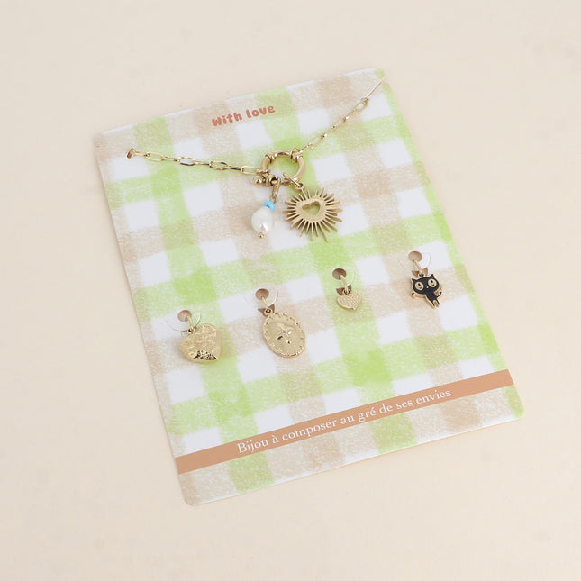 Cartelette WITH LOVE Collier et 6 pendentifs (coeur brillant et perle d'eau douce)