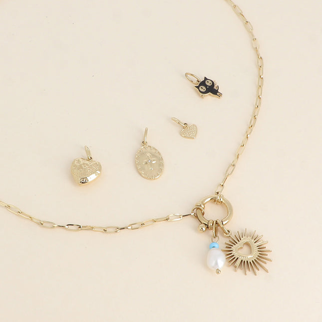 Cartelette WITH LOVE Collier et 6 pendentifs (coeur brillant et perle d'eau douce)