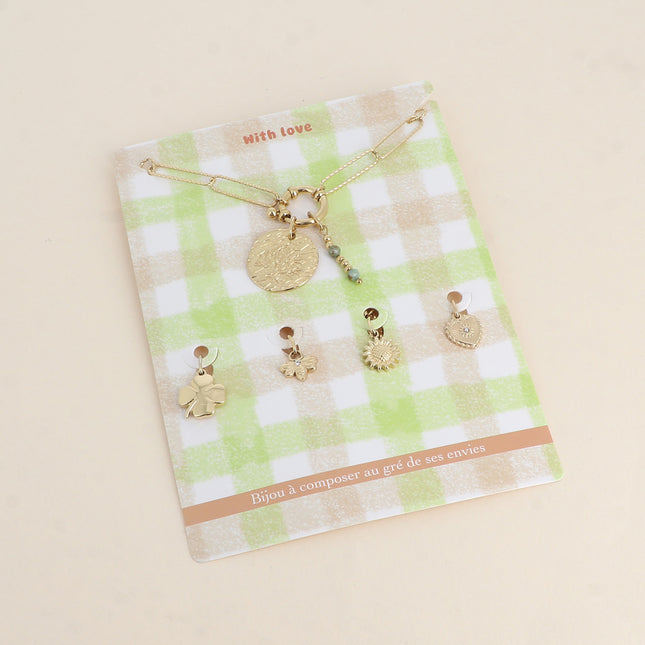 Cartelette WITH LOVE Collier et 6 pendentifs (médaille avec arbre de vie et pierres naturelles)