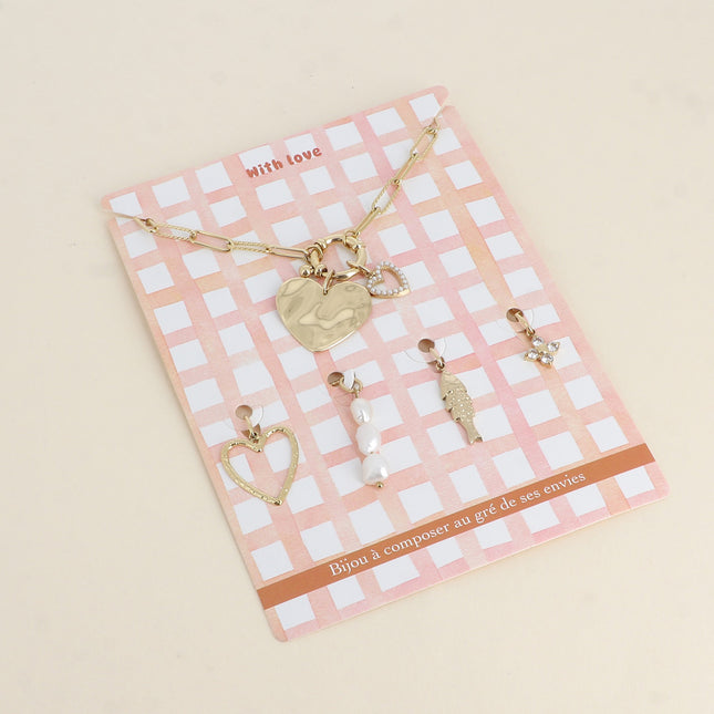 Cartelette WITH LOVE Collier et 6 pendentifs (coeurs)