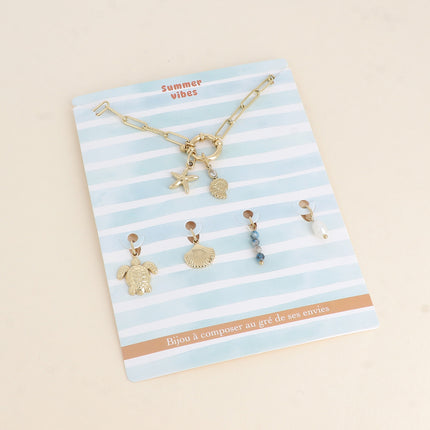 Cartelette SUMMER VIBES Collier et 6 pendentifs (coquillage escargot et étoile de mer)