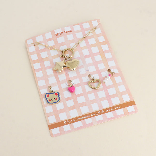 Card with LOVE Necklace and 6 pendants (heart and star)