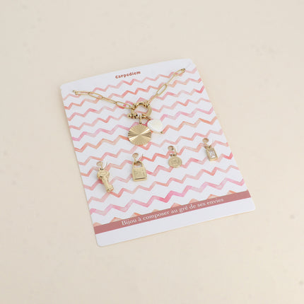 Cartelette CARPEDIEM Bracelet et 6 pendentifs (rosace et coeur nacré)