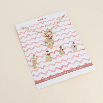 Cartelette CARPEDIEM Collier et 6 pendentifs (rosace et coeur nacré)