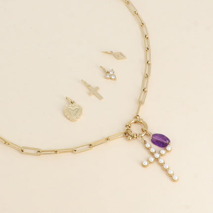 Cartelette CARPEDIEM Collier et 6 pendentifs (croix religieuse aux boules en résine nacrée et acétate coloré)