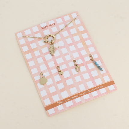 Cartelette CARPEDIEM Collier et 6 pendentifs (feuillage et fleur nacrée)