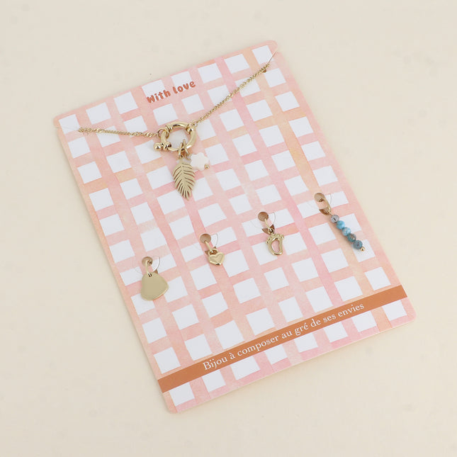 Cartelette CARPEDIEM Collier et 6 pendentifs (feuillage et fleur nacrée)