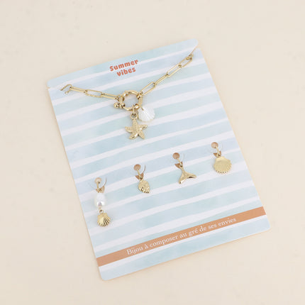 Cartelette SUMMER VIBES Bracelet et 6 pendentifs (étoile et coquillage nacré)