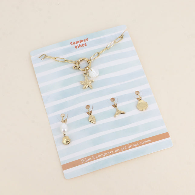 Cartelette SUMMER VIBES Bracelet et 6 pendentifs (étoile et coquillage nacré)