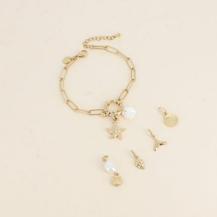 Cartelette SUMMER VIBES Bracelet et 6 pendentifs (étoile et coquillage nacré)